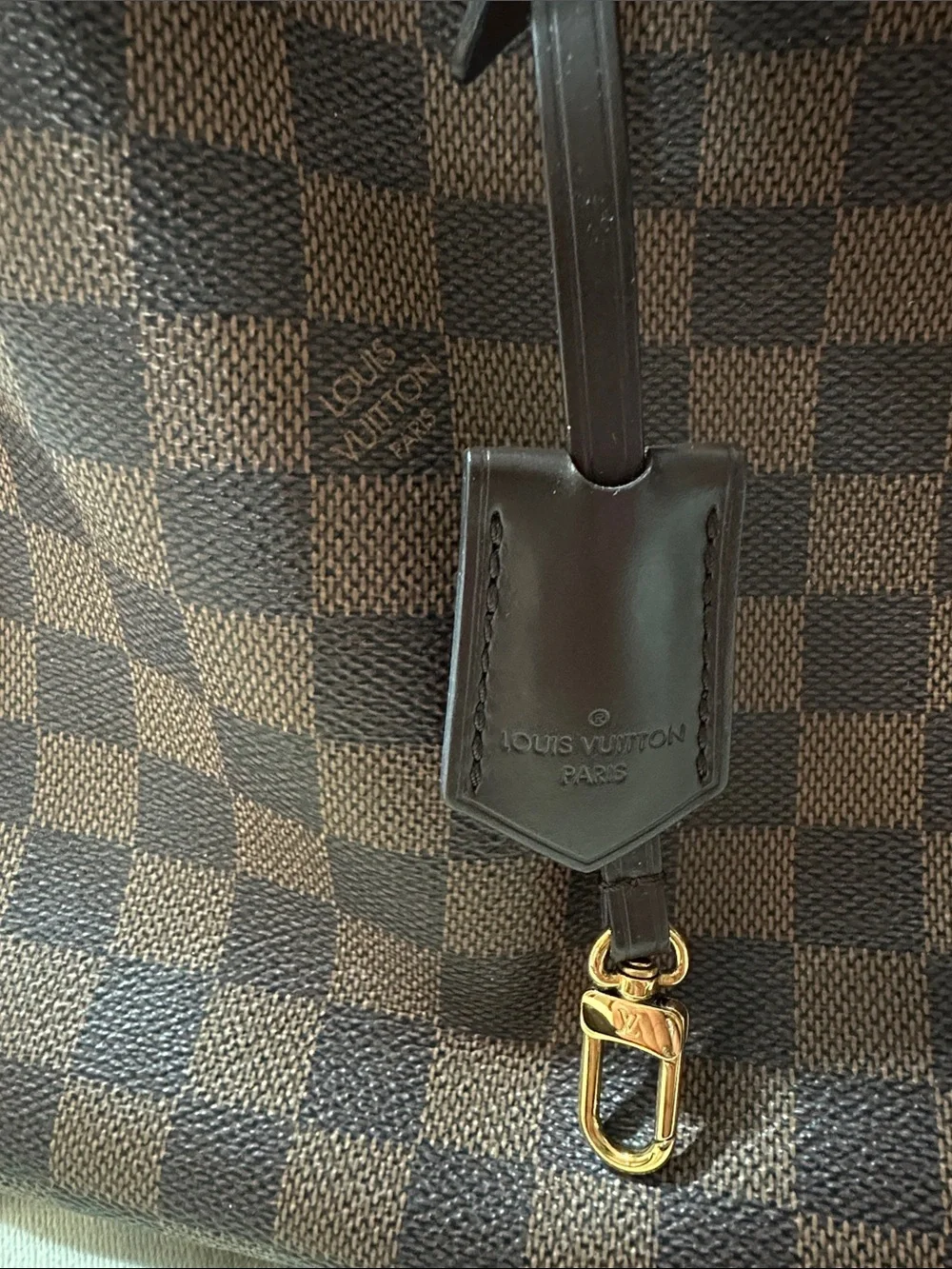 Louis Vuitton Damier Ebene Satchel with Dark Brown and Burgundy Trim